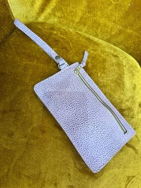 Portland Leather Lilac Pebbled Wristlet Clutch with Gold Zipper